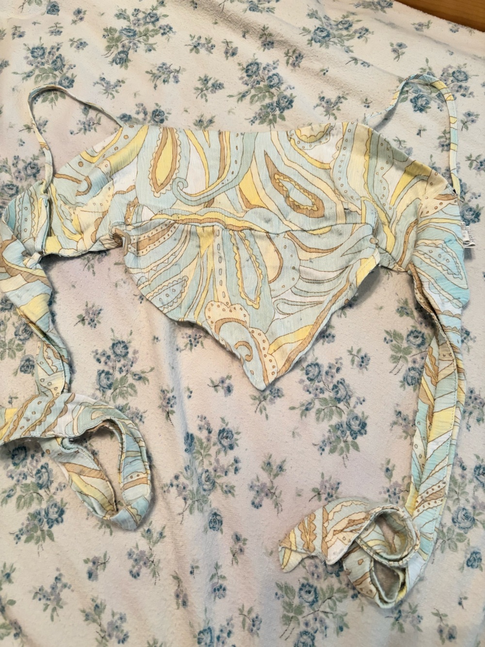 Forever 21 Light Blue and Yellow Paisley Bandana Top